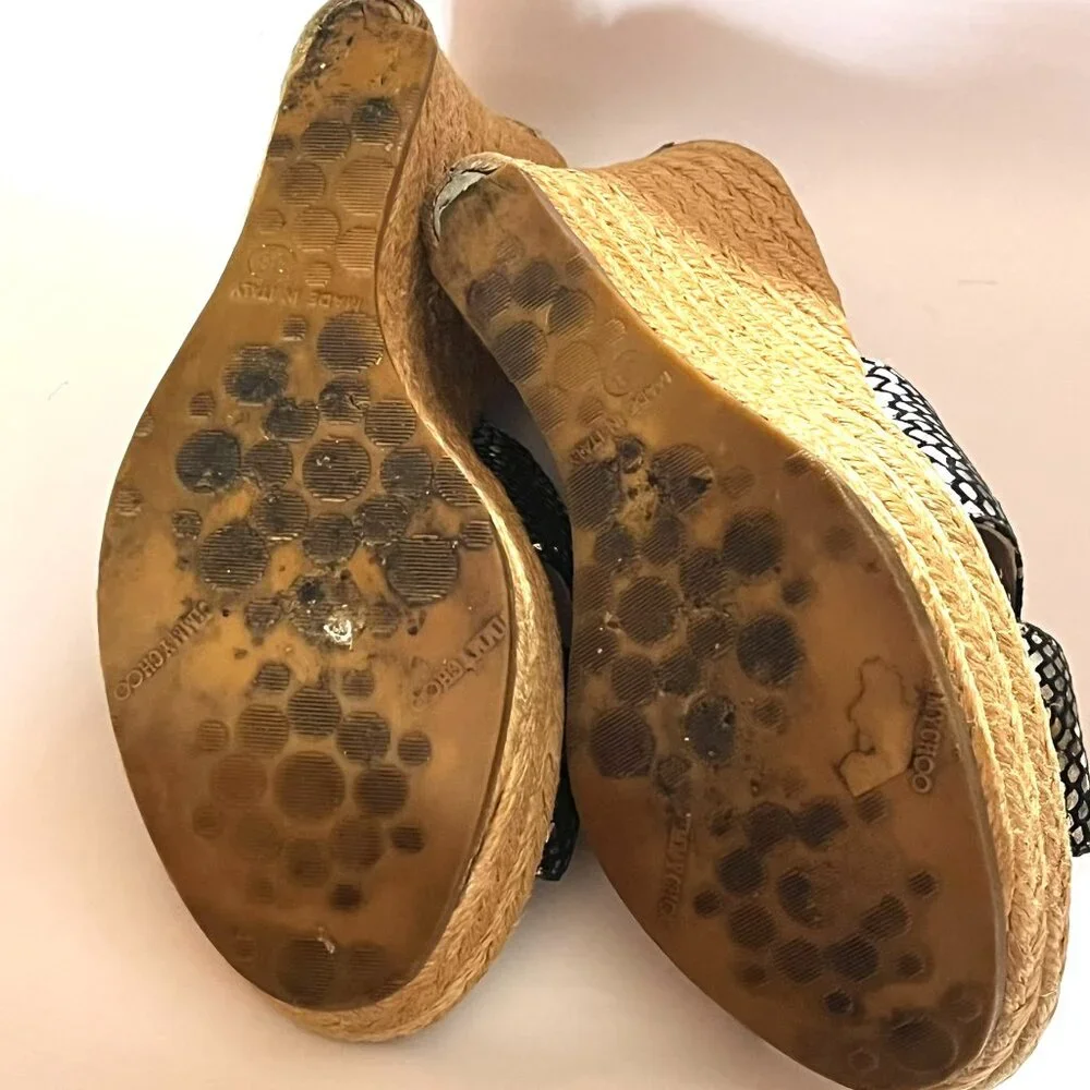 Jimmy Choo Iridescent Snakeskin Print Wedge Sandals - AS IS